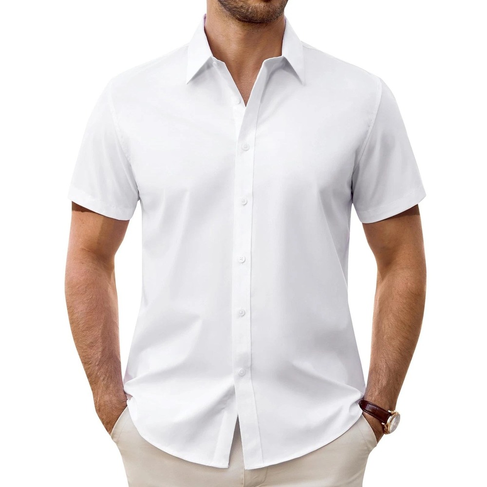 NWT Van Heusen Short Sleeve Shirt Men's XL White Cotton Blend Slim Fit Stretch